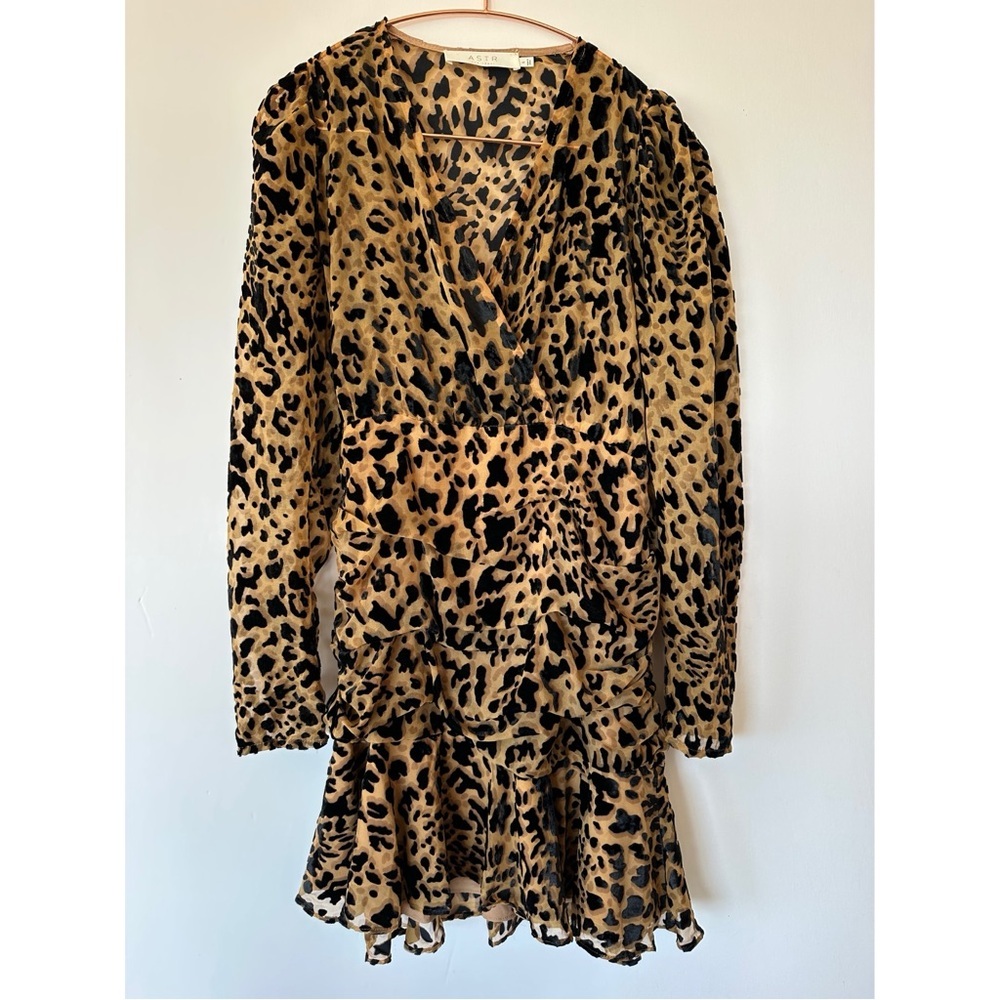 ASTR the Label Nikita Burnout Leopard Print Long Sleeve Ruched Mini Dress Small - Picture 13 of 16